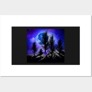 NEBULA STAR MOON AND TREES Posters and Art
